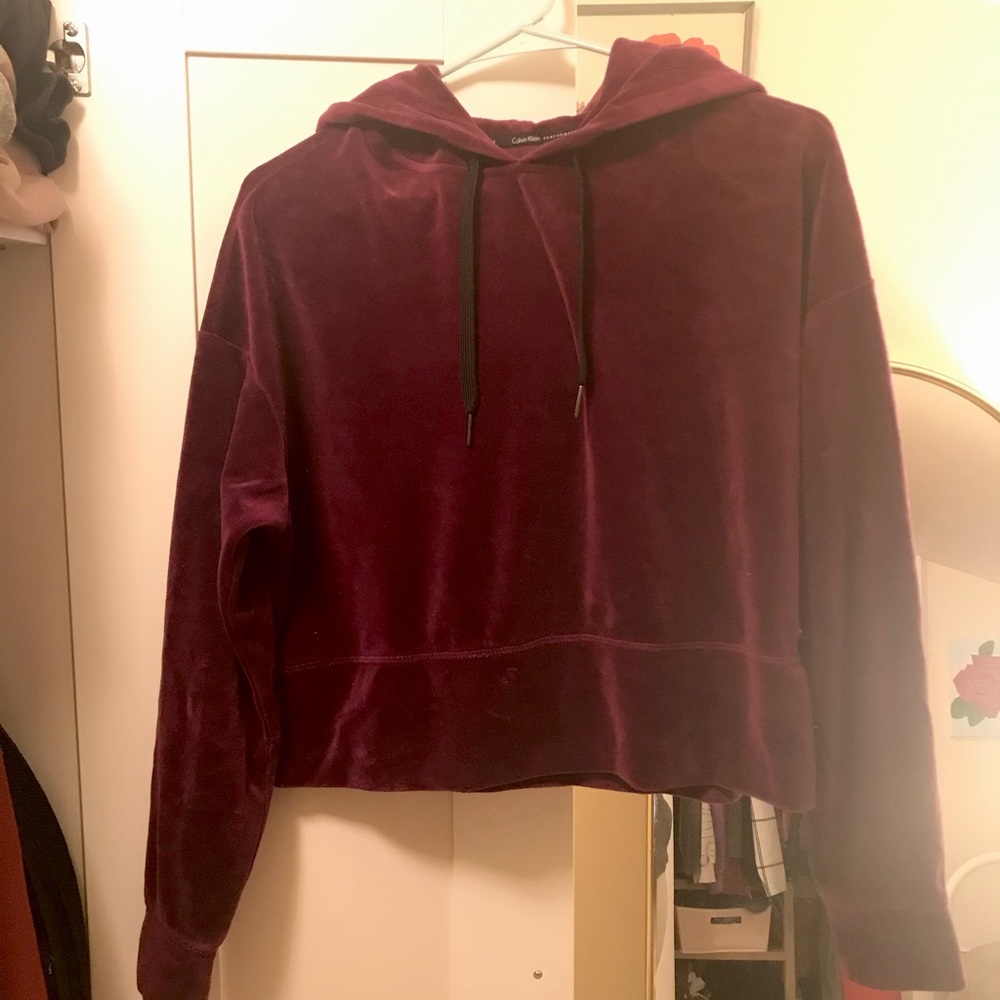 Calvin Klein cropped velvet hooded sweatshirt XS